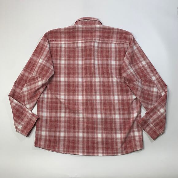 Orvis Shirt Mens L Large Rich Red White Plaid Tech Long Sleeve Outdoor Fishing - Picture 9 of 11